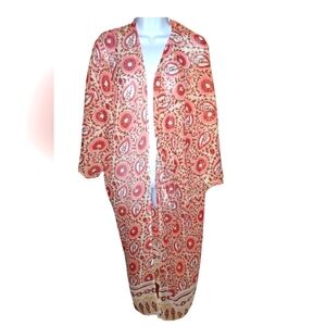 Kimono sheer peach orange and white one size fits all (best for L, XL)